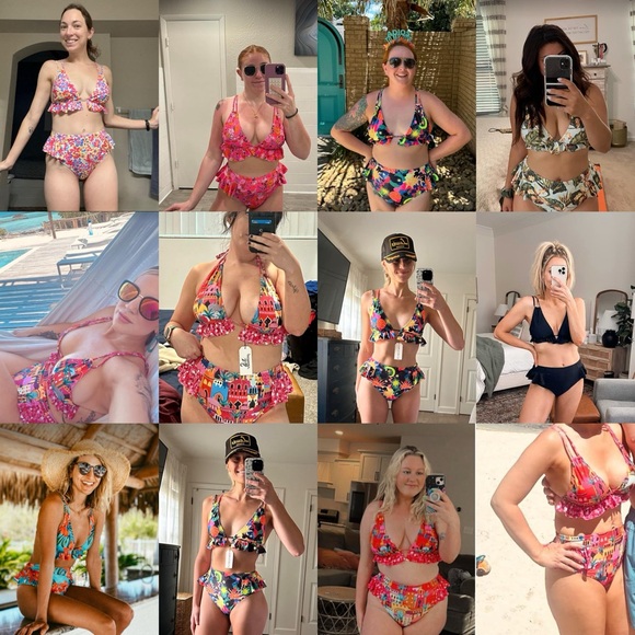 NWT Women High Waisted Swimsuit Ruffle V Neck Bikini Two Pieces Swimwear SIZE L - Picture 6 of 17